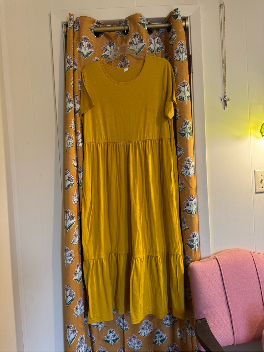 Mustard Yellow Tiered Midi Dress
